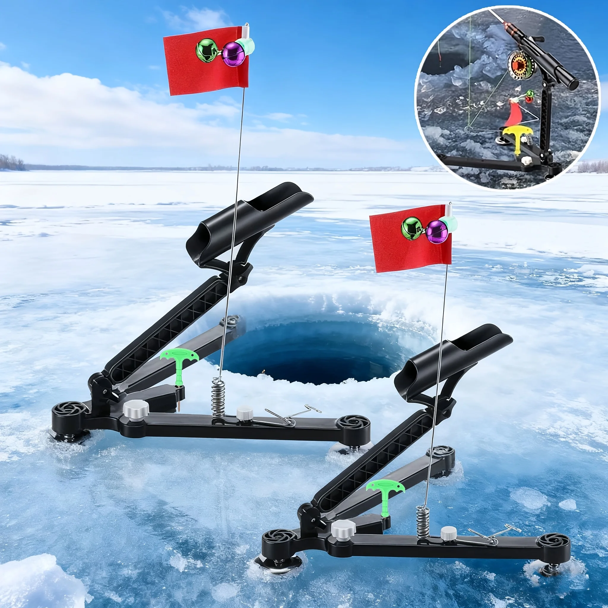 Ice Fishing Tip Up - 1 Set Eisangelrutenhalter – Angelglocke (zufällige