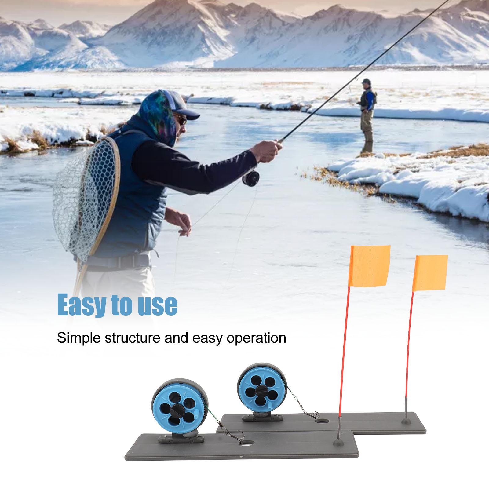 Ice Fishing Tip Up - 2 Stück Eisfischflaggen-Markierungsstangen, automatisch schwimmend, stabil,